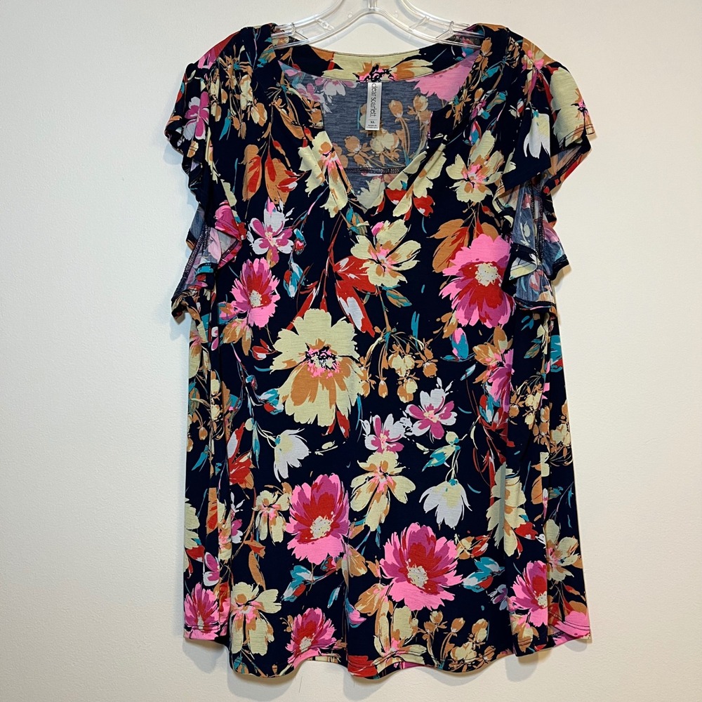Dear Scarlett Lizzy Blouse Short Sleeve Flutter Top Multicolor Floral Size XL